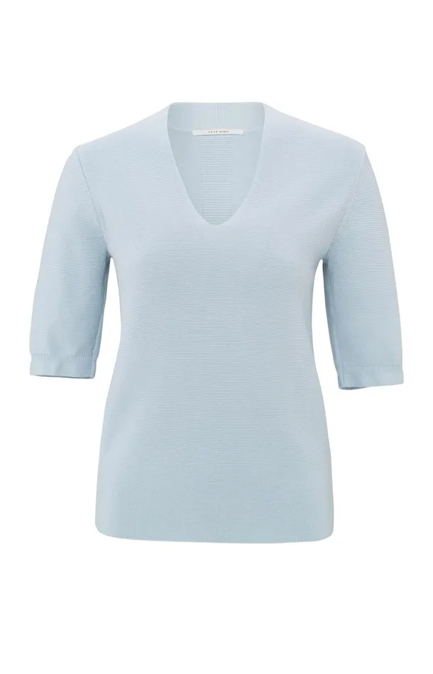 Soft Sweater With Deep Vneck And Short Sleeves Gray Dawn Blue Women YAYA Sweaters Soft Sweater With Deep Vneck And Short Sleeves Gray Dawn Blue Women YAYA Sweaters