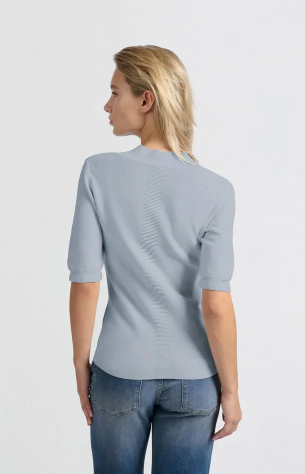 Soft Sweater With Deep Vneck And Short Sleeves Gray Dawn Blue Women YAYA Sweaters Soft Sweater With Deep Vneck And Short Sleeves Gray Dawn Blue Women YAYA Sweaters