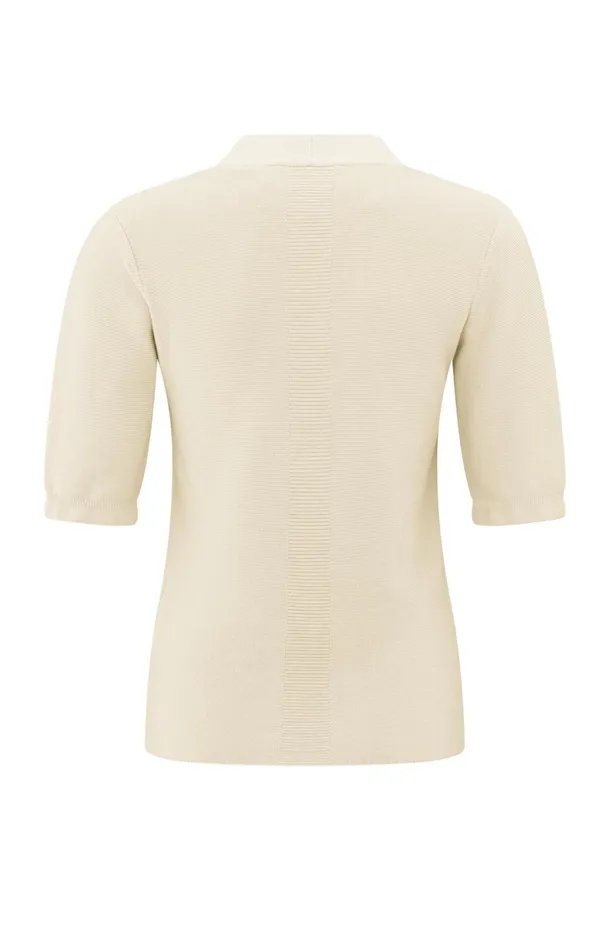 Soft Sweater With Deep Vneck And Short Sleeves Off White Knit Women YAYA Sweaters Soft Sweater With Deep Vneck And Short Sleeves Off White Knit Women YAYA Sweaters
