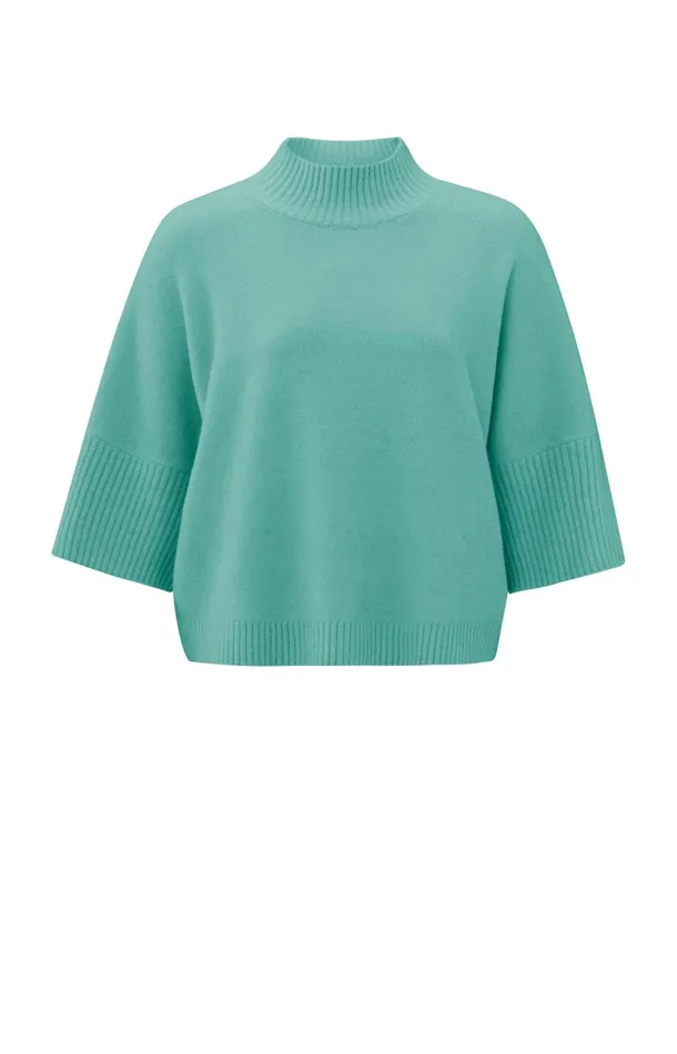 Soft Sweater With High Neck And Threequarter Sleeves Pool Blue Women YAYA Sweaters Soft Sweater With High Neck And Threequarter Sleeves Pool Blue Women YAYA Sweaters