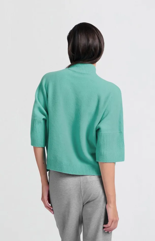Soft Sweater With High Neck And Threequarter Sleeves Pool Blue Women YAYA Sweaters Soft Sweater With High Neck And Threequarter Sleeves Pool Blue Women YAYA Sweaters
