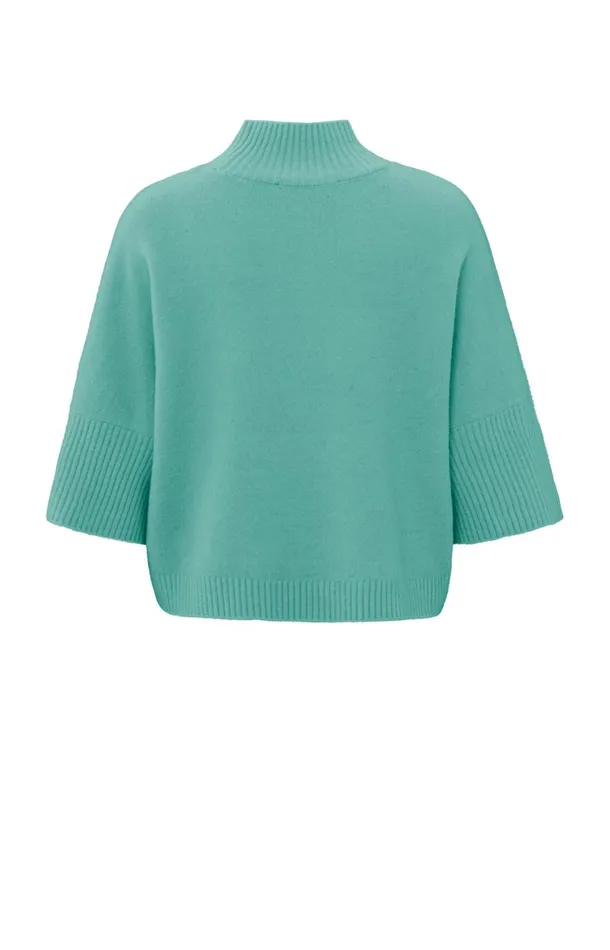 Soft Sweater With High Neck And Threequarter Sleeves Pool Blue Women YAYA Sweaters Soft Sweater With High Neck And Threequarter Sleeves Pool Blue Women YAYA Sweaters