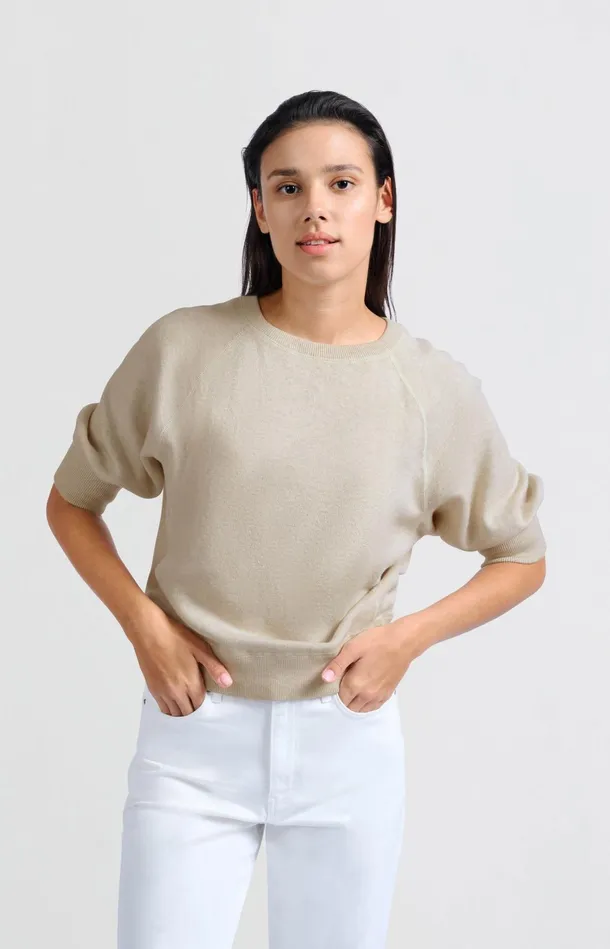 Soft Sweater With Raglan Sleeves And Round Neckline Nature Melange Women YAYA Sweaters Soft Sweater With Raglan Sleeves And Round Neckline Nature Melange Women YAYA Sweaters