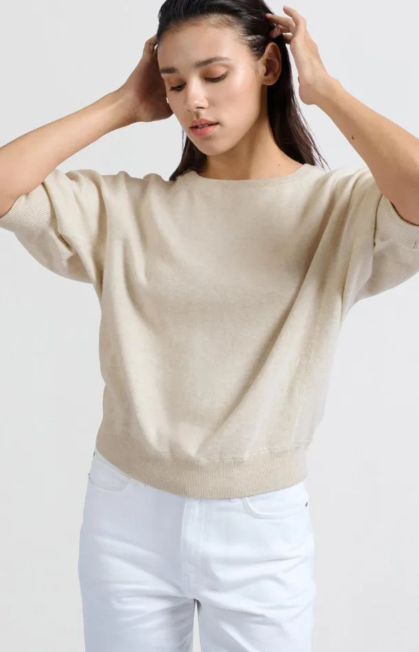 Soft Sweater With Raglan Sleeves And Round Neckline Nature Melange Women YAYA Sweaters Soft Sweater With Raglan Sleeves And Round Neckline Nature Melange Women YAYA Sweaters