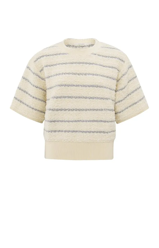 Soft Sweater With Shiny Stripes And Short Sleeves Off White Dessin Women YAYA Sweaters Soft Sweater With Shiny Stripes And Short Sleeves Off White Dessin Women YAYA Sweaters
