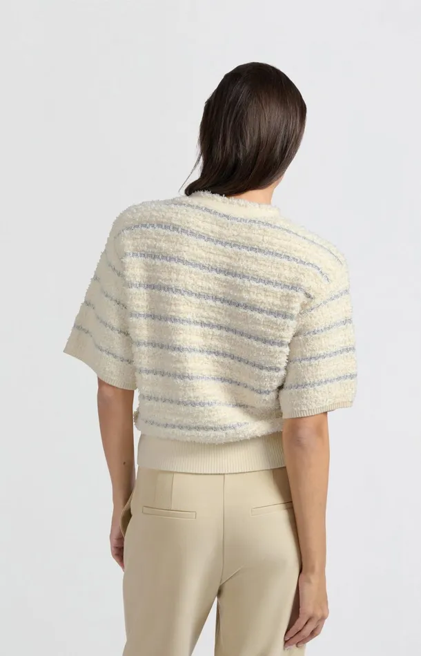 Soft Sweater With Shiny Stripes And Short Sleeves Off White Dessin Women YAYA Sweaters Soft Sweater With Shiny Stripes And Short Sleeves Off White Dessin Women YAYA Sweaters