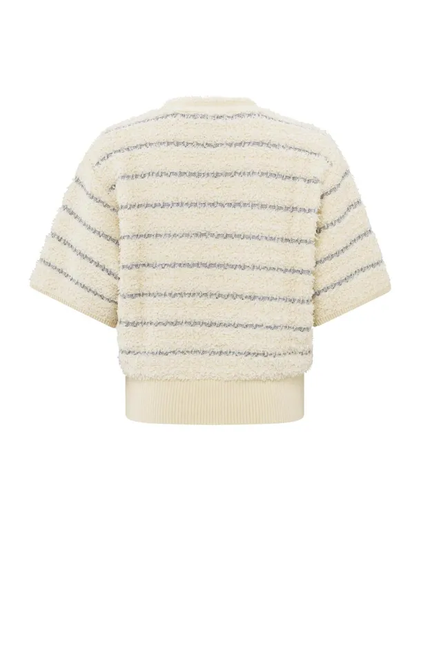 Soft Sweater With Shiny Stripes And Short Sleeves Off White Dessin Women YAYA Sweaters Soft Sweater With Shiny Stripes And Short Sleeves Off White Dessin Women YAYA Sweaters