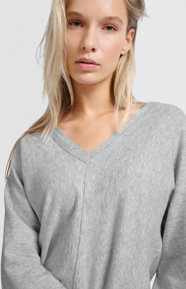 Soft Sweater With Vneck And Batwing Sleeves Medium Grey Melange Women YAYA Sweaters Soft Sweater With Vneck And Batwing Sleeves Medium Grey Melange Women YAYA Sweaters