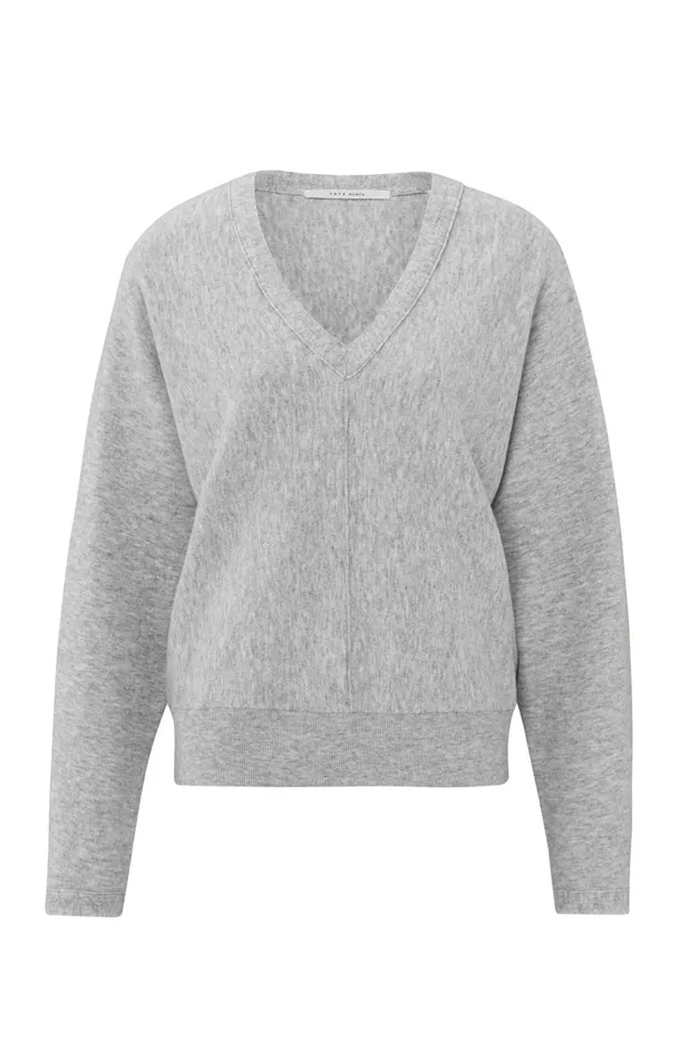 Soft Sweater With Vneck And Batwing Sleeves Medium Grey Melange Women YAYA Sweaters Soft Sweater With Vneck And Batwing Sleeves Medium Grey Melange Women YAYA Sweaters