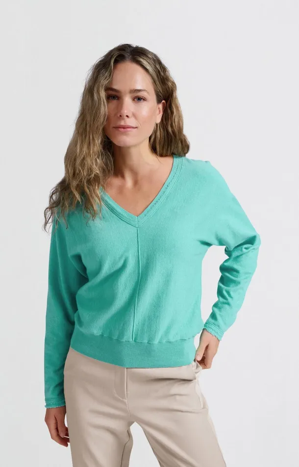 Soft Sweater With Vneck And Batwing Sleeves Pool Blue Women YAYA Sweaters