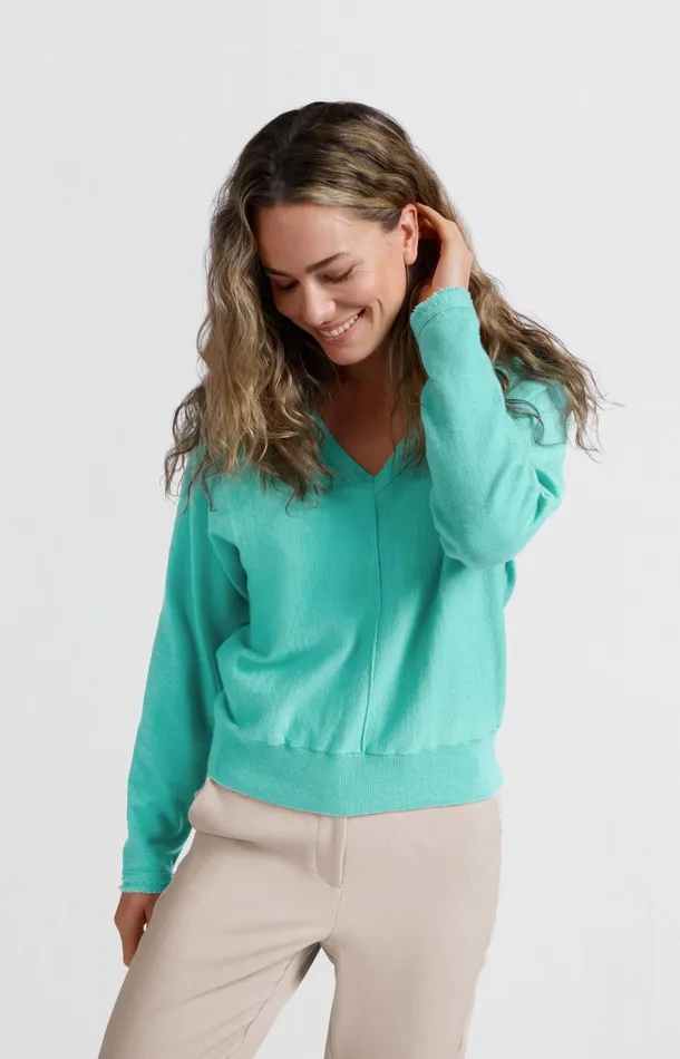 Soft Sweater With Vneck And Batwing Sleeves Pool Blue Women YAYA Sweaters Soft Sweater With Vneck And Batwing Sleeves Pool Blue Women YAYA Sweaters