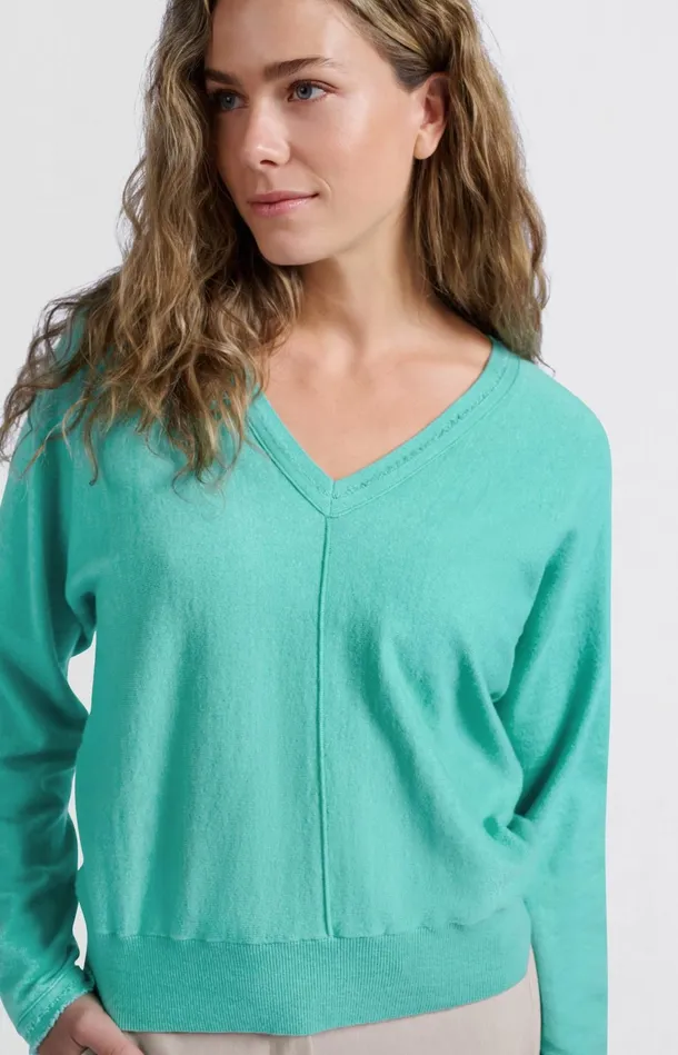 Soft Sweater With Vneck And Batwing Sleeves Pool Blue Women YAYA Sweaters Soft Sweater With Vneck And Batwing Sleeves Pool Blue Women YAYA Sweaters