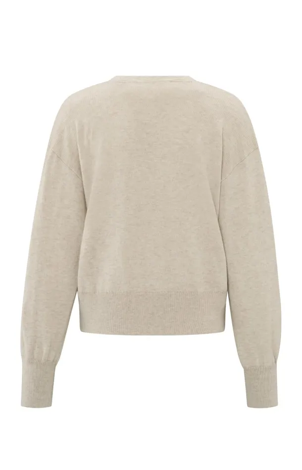 Soft Sweater With Vneckline And Chest Pockets Light Beige Melange Women YAYA Sweaters Soft Sweater With Vneckline And Chest Pockets Light Beige Melange Women YAYA Sweaters