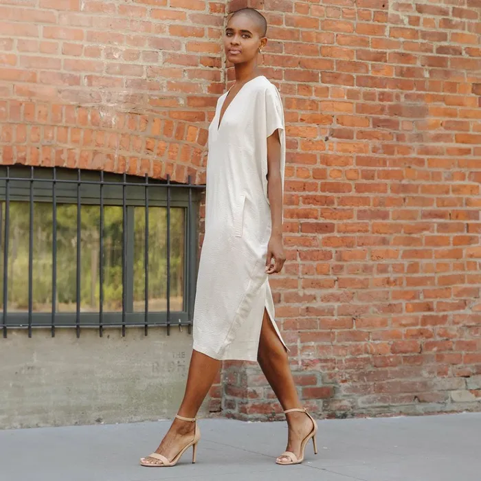 Soft Textured Rayon 8211 Empire Waist Caftan Pocket Dress 8211 Ivory 8211 Final Sale Women Clara Sunwoo Dresses Jumpsuits