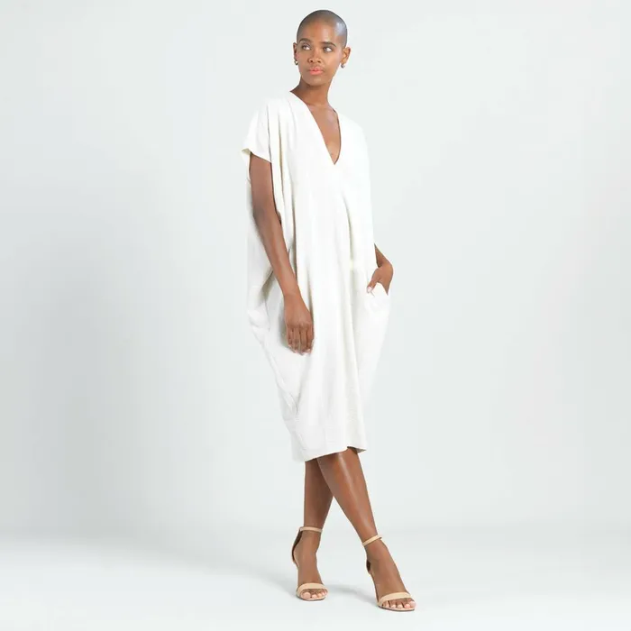 Soft Textured Rayon 8211 Empire Waist Caftan Pocket Dress 8211 Ivory 8211 Final Sale Women Clara Sunwoo Dresses Jumpsuits