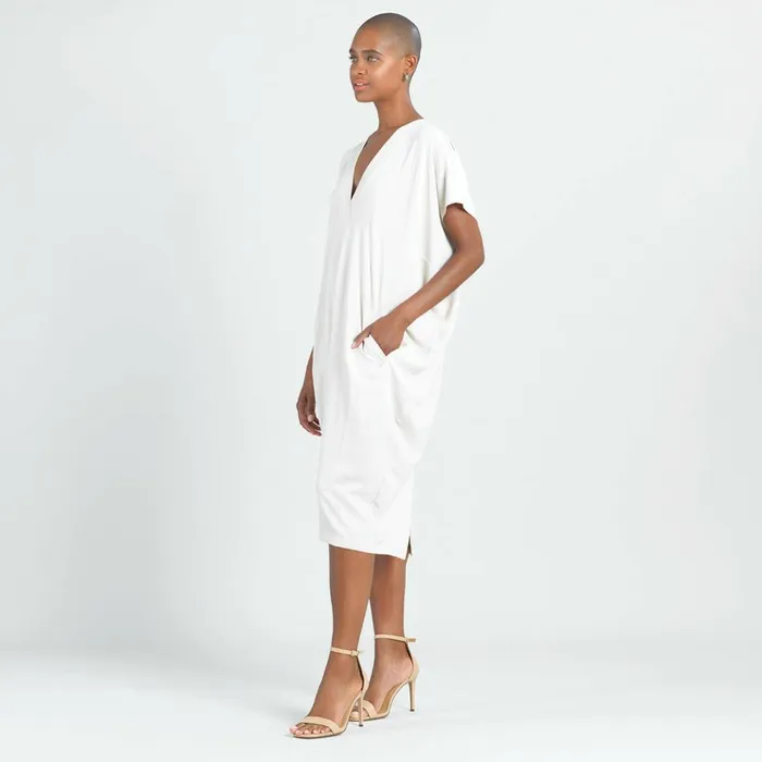 Soft Textured Rayon 8211 Empire Waist Caftan Pocket Dress 8211 Ivory 8211 Final Sale Women Clara Sunwoo Dresses Jumpsuits