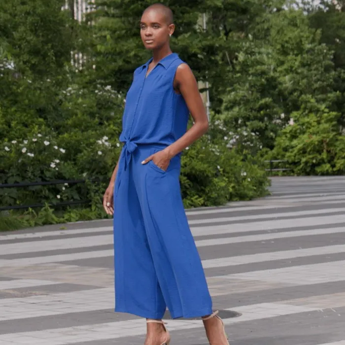 Soft Textured Rayon 8211 Side Pocket Culotte Pant 8211 Cobalt 8211 Final Sale Women Clara Sunwoo Pants Skirts
