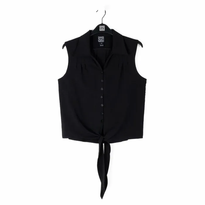 Soft Textured Rayon 8211 Sleeveless Button Down Tie Hem Top 8211 Black 8211 Limited Sizes Women Clara Sunwoo Tops Tunics