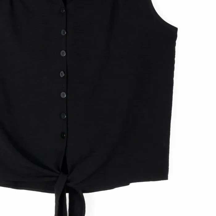 Soft Textured Rayon 8211 Sleeveless Button Down Tie Hem Top 8211 Black 8211 Limited Sizes Women Clara Sunwoo Tops Tunics