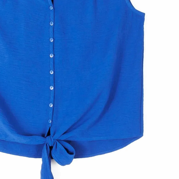 Soft Textured Rayon 8211 Sleeveless Button Down Tie Hem Top 8211 Cobalt Women Clara Sunwoo Tops Tunics