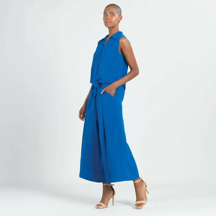 Soft Textured Rayon 8211 Sleeveless Button Down Tie Hem Top 8211 Cobalt Women Clara Sunwoo Tops Tunics