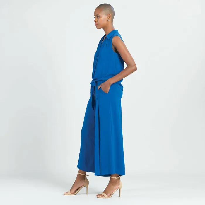 Soft Textured Rayon 8211 Sleeveless Button Down Tie Hem Top 8211 Cobalt Women Clara Sunwoo Tops Tunics