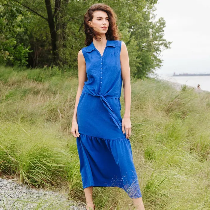 Soft Textured Rayon 8211 Tie Waist Tiered Maxi Skirt 8211 Cobalt 8211 Final Sale Women Clara Sunwoo Pants Skirts