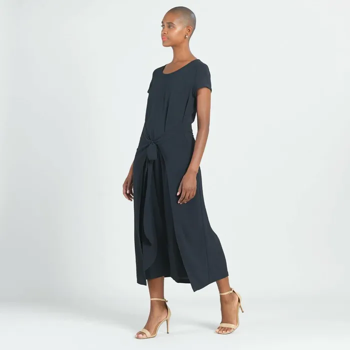 Soft Textured Rayon 8211 Wrap Overlay Center Tie Midi Dress 8211 Black 8211 Final Sale Women Clara Sunwoo Dresses Jumpsuits