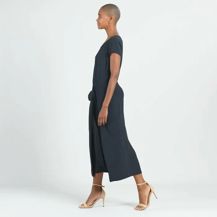 Soft Textured Rayon 8211 Wrap Overlay Center Tie Midi Dress 8211 Black 8211 Final Sale Women Clara Sunwoo Dresses Jumpsuits