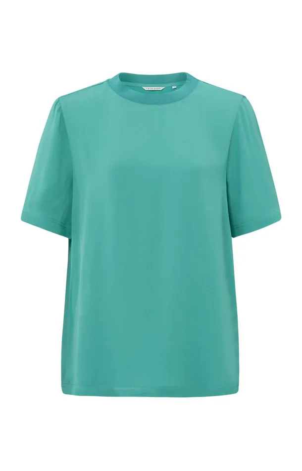 Soft Woven Tshirt With Round Neck And Short Sleeves Lagoon Blue Women YAYA Tops Soft Woven Tshirt With Round Neck And Short Sleeves Lagoon Blue Women YAYA Tops