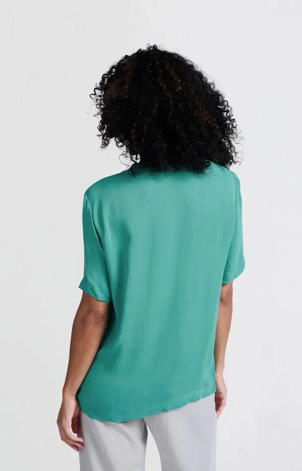 Soft Woven Tshirt With Round Neck And Short Sleeves Lagoon Blue Women YAYA Tops Soft Woven Tshirt With Round Neck And Short Sleeves Lagoon Blue Women YAYA Tops