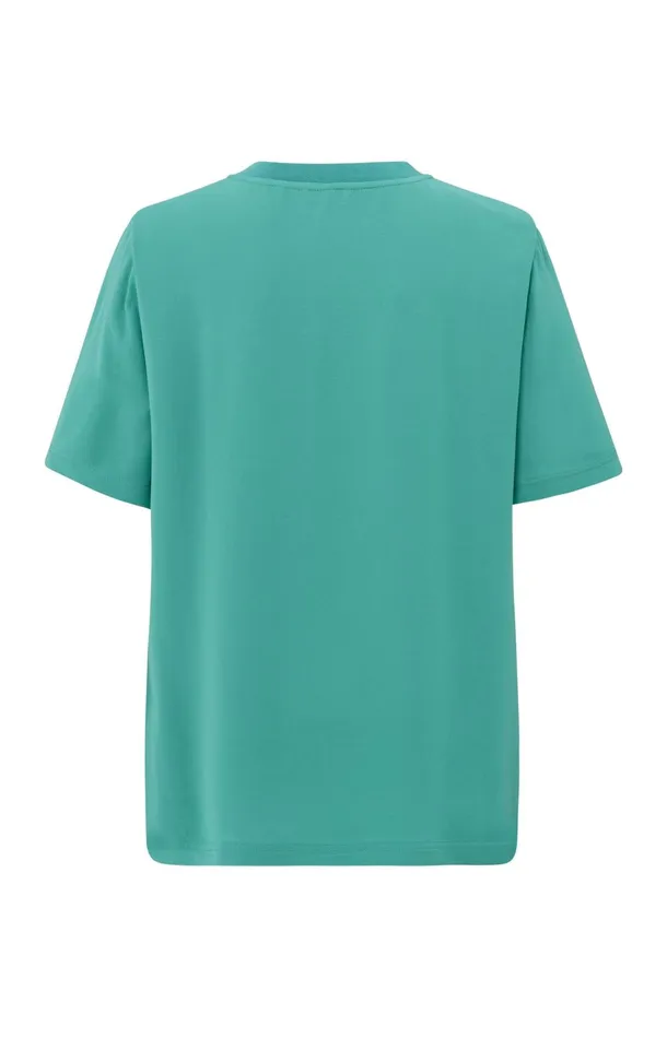 Soft Woven Tshirt With Round Neck And Short Sleeves Lagoon Blue Women YAYA Tops Soft Woven Tshirt With Round Neck And Short Sleeves Lagoon Blue Women YAYA Tops