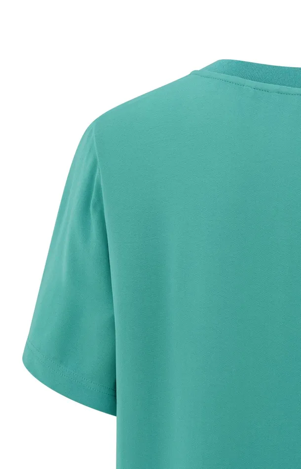 Soft Woven Tshirt With Round Neck And Short Sleeves Lagoon Blue Women YAYA Tops Soft Woven Tshirt With Round Neck And Short Sleeves Lagoon Blue Women YAYA Tops