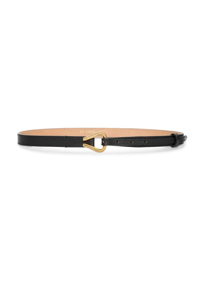 St John Belts Women Thin Leather Loop Belt Black