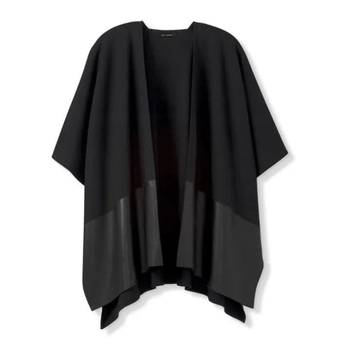 St John Capes and Wraps Women Milano Knit And Leather Wrap St John Knits Black