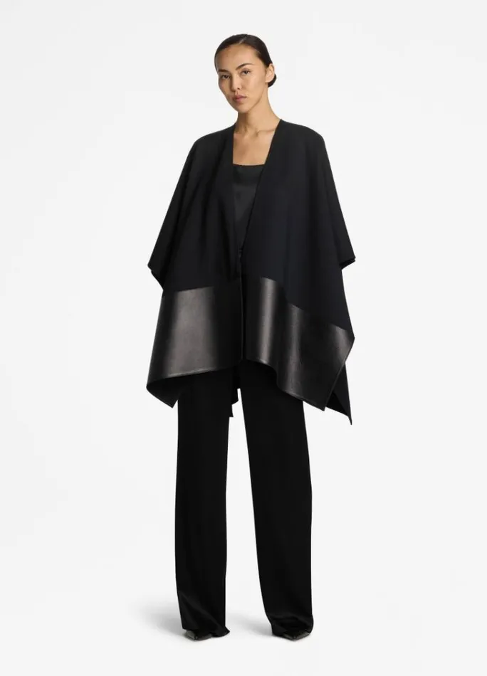 St John Capes and Wraps Women Milano Knit And Leather Wrap St John Knits Black St John Capes and Wraps Women Milano Knit And Leather Wrap St John Knits Black