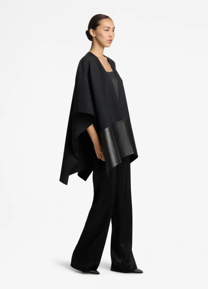 St John Capes and Wraps Women Milano Knit And Leather Wrap St John Knits Black St John Capes and Wraps Women Milano Knit And Leather Wrap St John Knits Black