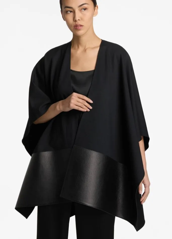 St John Capes and Wraps Women Milano Knit And Leather Wrap St John Knits Black St John Capes and Wraps Women Milano Knit And Leather Wrap St John Knits Black