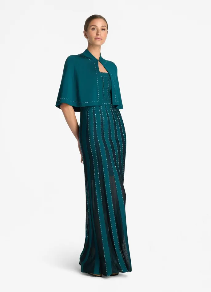 St John Capes and Wraps Women Stretch Pique Knit Embellished Cape Teal St John Capes and Wraps Women Stretch Pique Knit Embellished Cape Teal