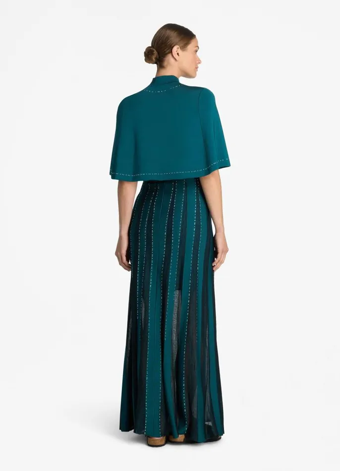 St John Capes and Wraps Women Stretch Pique Knit Embellished Cape Teal St John Capes and Wraps Women Stretch Pique Knit Embellished Cape Teal