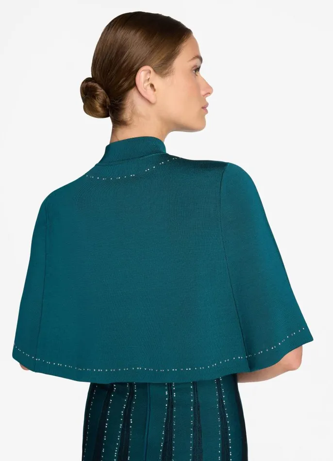 St John Capes and Wraps Women Stretch Pique Knit Embellished Cape Teal St John Capes and Wraps Women Stretch Pique Knit Embellished Cape Teal