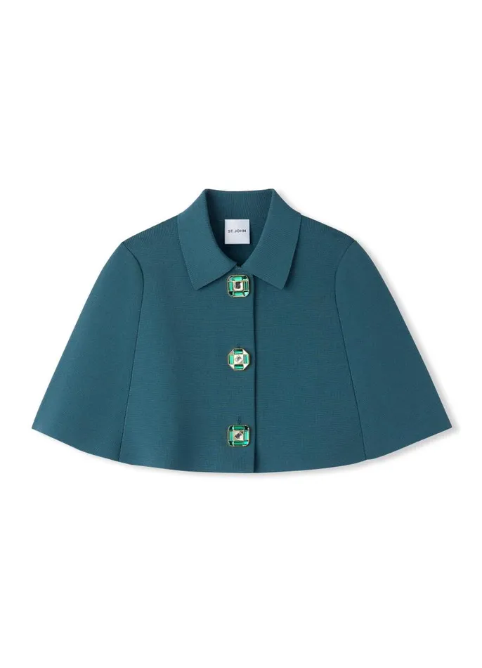 St John Capes and Wraps Women Stretch Viscose Knit Cape Prussian Blue