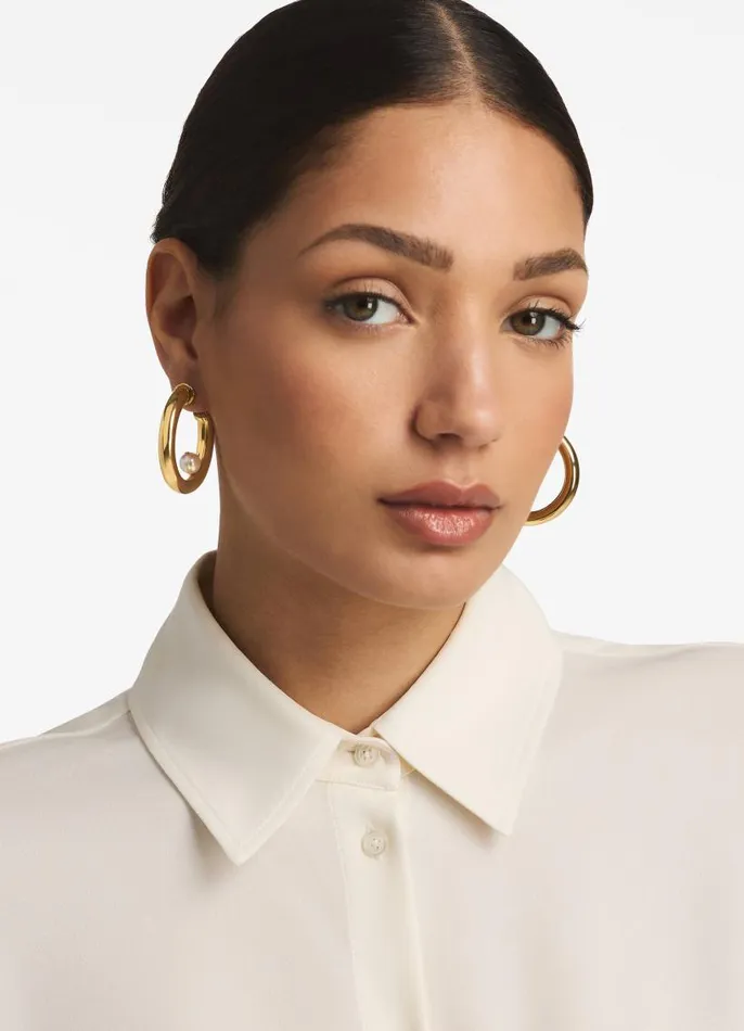 St John Christina Caruso Jewelry Women Christina Caruso Hoop Earring With Pearl Gold St John Christina Caruso Jewelry Women Christina Caruso Hoop Earring With Pearl Gold