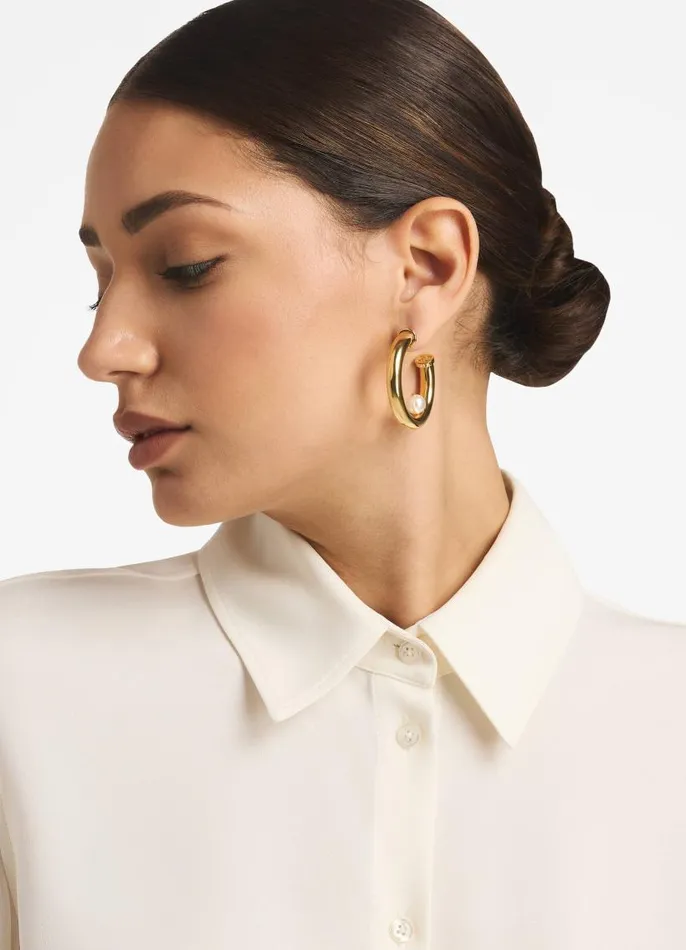 St John Christina Caruso Jewelry Women Christina Caruso Hoop Earring With Pearl Gold St John Christina Caruso Jewelry Women Christina Caruso Hoop Earring With Pearl Gold