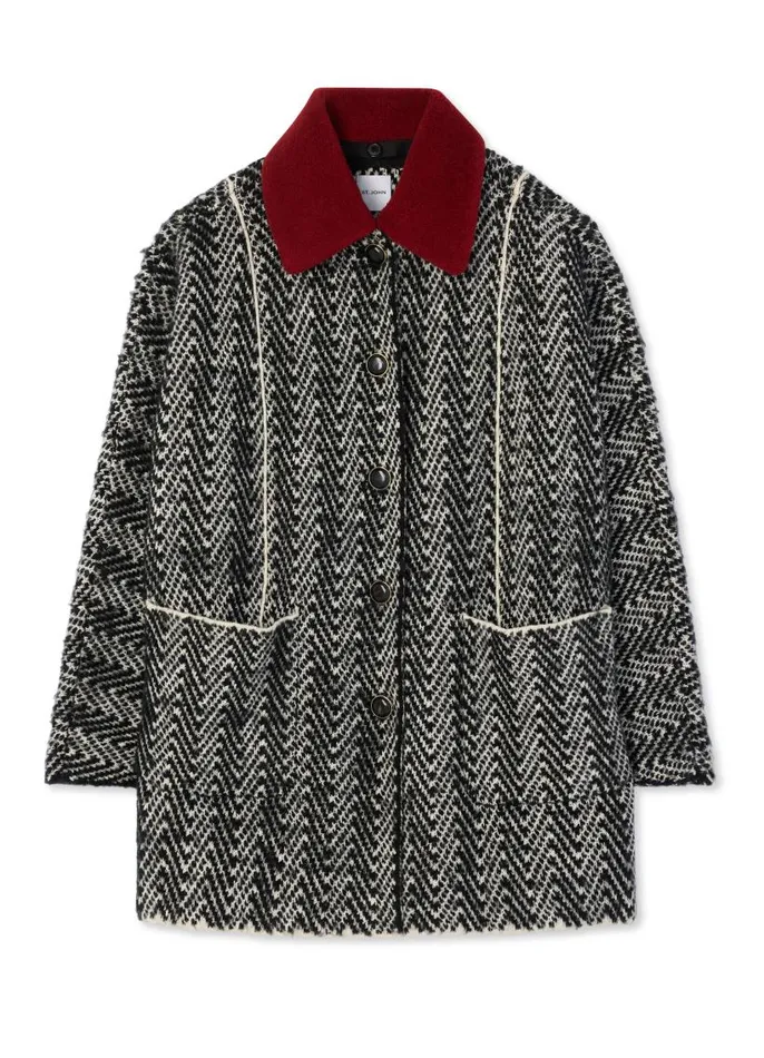 St John Coats Women Chevron Sequin Knit Coat Blackivory Multi