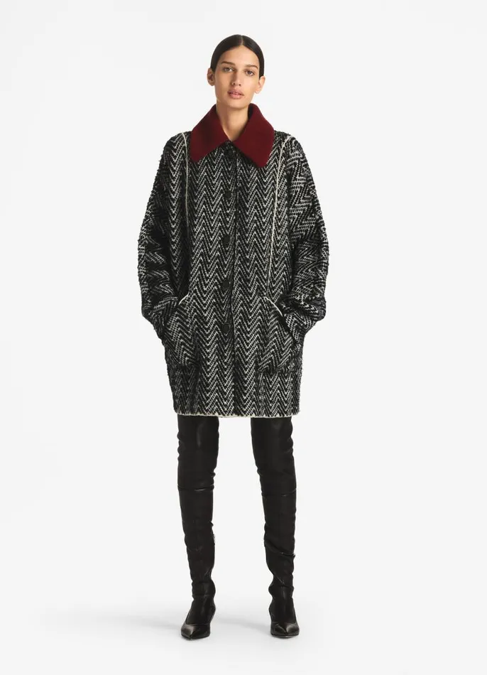 St John Coats Women Chevron Sequin Knit Coat Blackivory Multi St John Coats Women Chevron Sequin Knit Coat Blackivory Multi