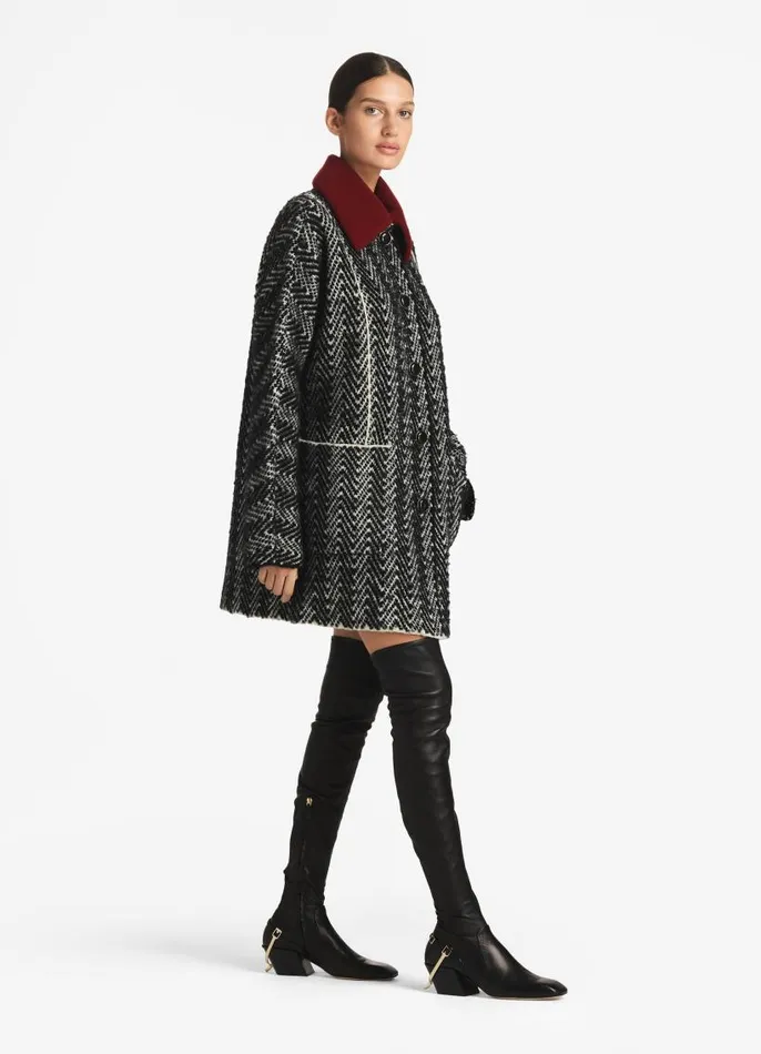 St John Coats Women Chevron Sequin Knit Coat Blackivory Multi St John Coats Women Chevron Sequin Knit Coat Blackivory Multi