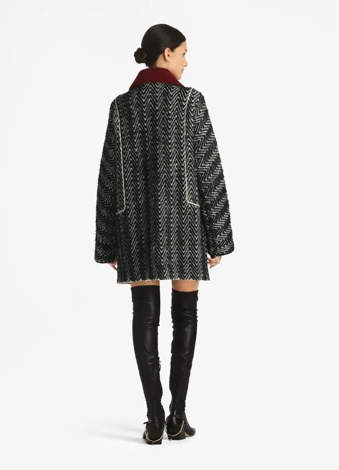 St John Coats Women Chevron Sequin Knit Coat Blackivory Multi St John Coats Women Chevron Sequin Knit Coat Blackivory Multi