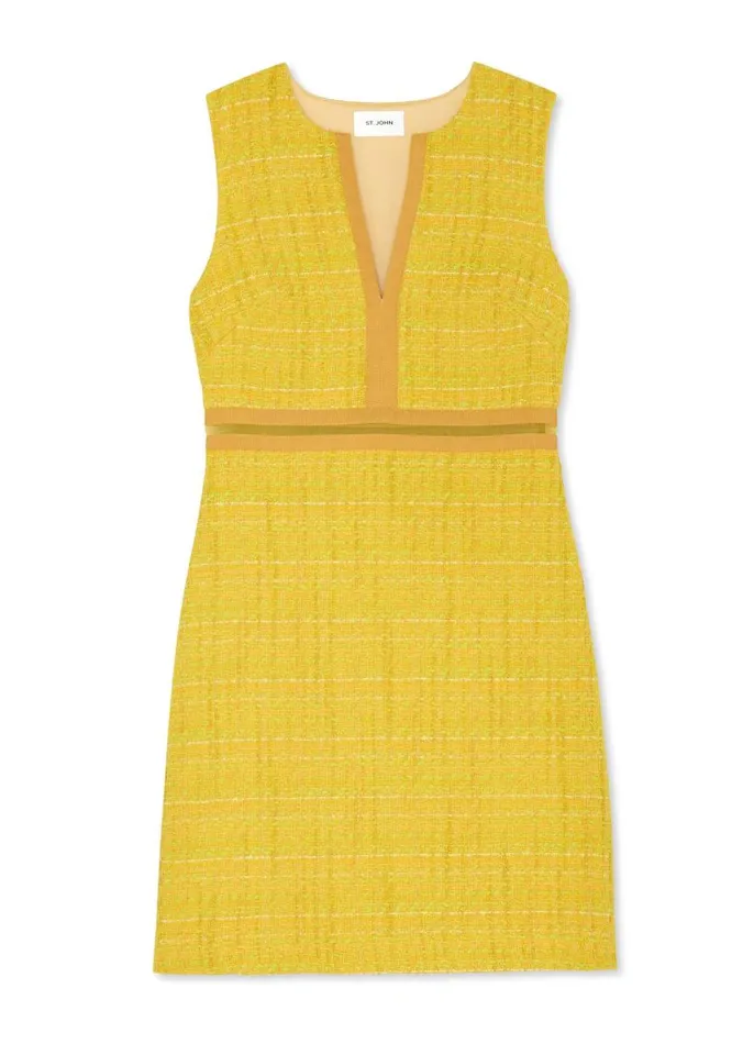 St John Cocktail and Party Women Lurex Tweed Sleeveless Dress Sunflower Multi St John Cocktail and Party Women Lurex Tweed Sleeveless Dress Sunflower Multi