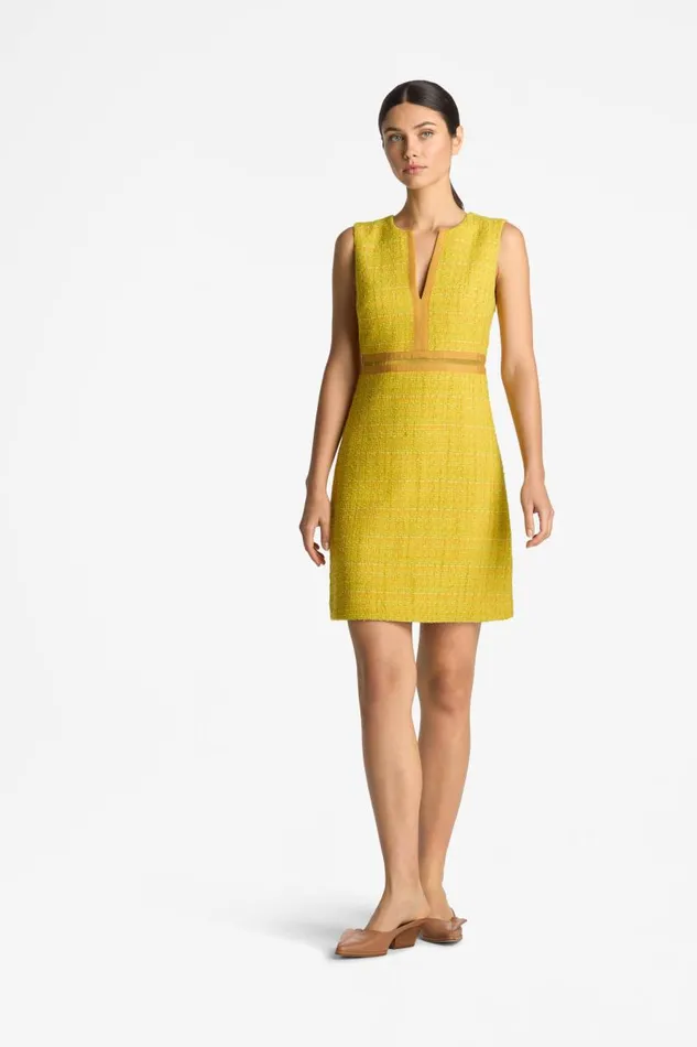 St John Cocktail and Party Women Lurex Tweed Sleeveless Dress Sunflower Multi St John Cocktail and Party Women Lurex Tweed Sleeveless Dress Sunflower Multi
